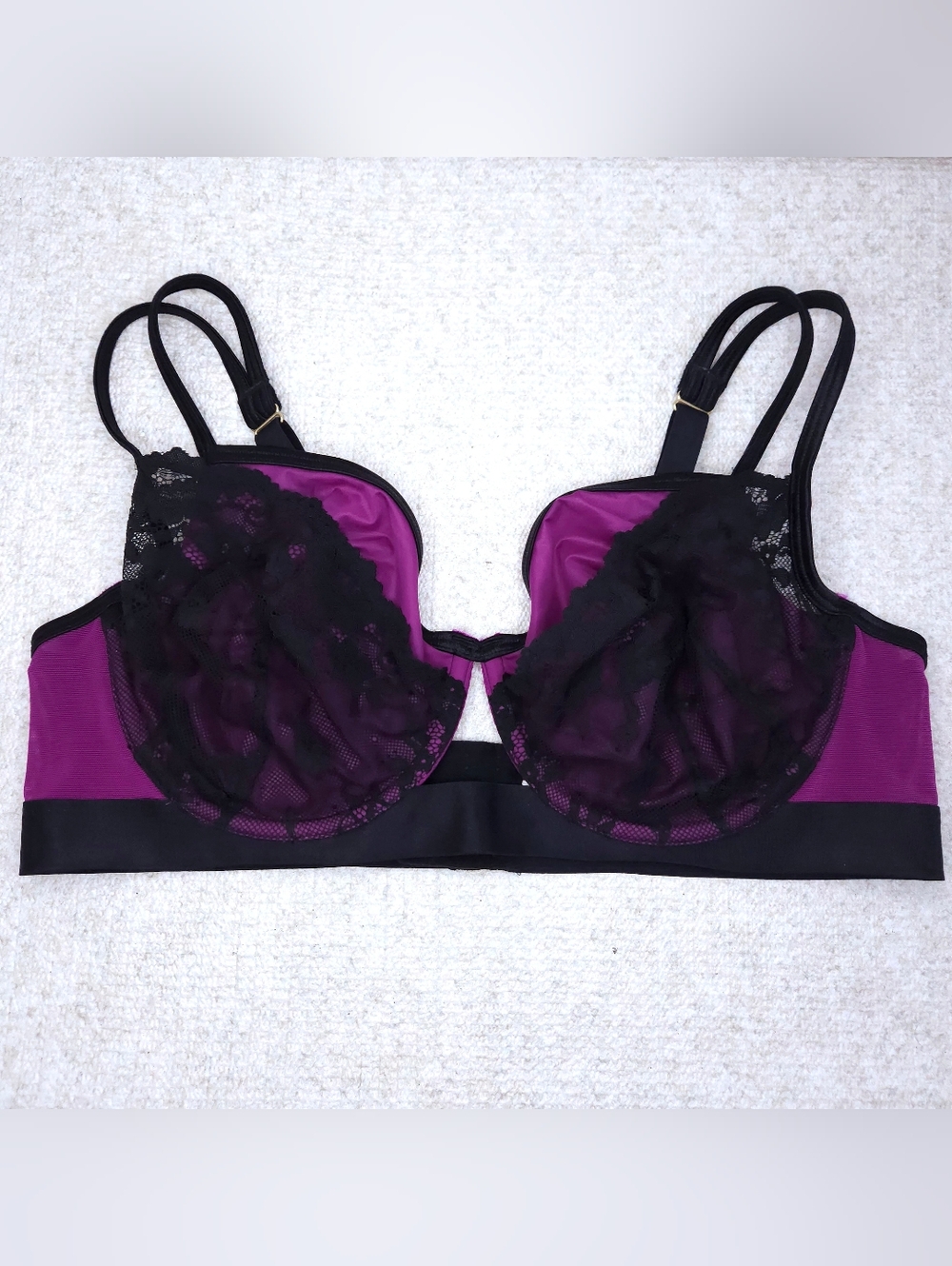 New! CACIQUE Balconette Bra 42C Purple Black Floral Lace 42C